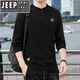 JEEP SPIRIT cotton long-sleeved T-shirt men's spring and autumn versatile casual loose large size T-shirt Henry collar sports sweatshirt trendy black XL (recommended 145-165Jin Jin equals 0.5 kg)