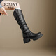 
Zhuosini thick-soled long boots for women 2025 autumn and winter new style but knee long boots folded pile boots thick heel heightened knight boots black - single 35