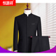 Hengyuanxiang Chinese tunic suit men's youth slim-fit Chinese stand-collar suit Chinese wedding dress banquet Chinese style Tang suit Navy concealed access control (top + pants) 165A