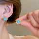 18k real gold electroplated silver needle zircon turquoise earrings simple and exquisite earrings light luxury high-end fashion earrings silver needle-gold-blue (18k real gold electroplating)