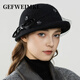 GEFWEIMKL Merino Wool Basin Hat Women's Autumn and Winter New French Style Wool Top Hat Women's Mesh Flower Lady Hat Black One Size (56-58cm)