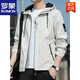 Romon Spring Jacket Herren neuer Frühling und Herbst mit Kapuze mit Kapuzendünner jugendlicher Jacken kurzer Farbjacke K12131 Black M [Empfohlen 100-110jin [Jin gleich 0,5 kg]]]
