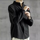 Men's stand collar white short-sleeved shirt men's Japanese cotton round neck three-quarter sleeve T-shirt Henry collar textured shirt C1061-white-long sleeve 3XL 145-155Jin Jin equals 0.5 kg