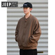 JEEP SPIRIT Japanese retro waffle cardigan sweatshirt jacket for men and women in spring and autumn loose casual sports Henry collar clip gray M