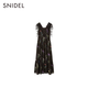 SNIDEL [Same Model in Celebrity] 2025 Autumn and Winter New V-neck Sleeveless Lace-up Waist Printed Dress SWFO254120 Gray S (0)