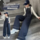 Girls' Denim Overalls Suit Spring and Autumn 2025 New Korean Style Solid Color Straight Pants Medium and Large Children's Bottoming Hoodie Solid Color Denim Overalls 150 (recommended within 140)