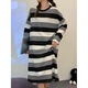 
Yalu nightgown for women in spring and autumn pure cotton long-sleeved internet celebrity style striped pajama dress 2025 new winter style can be worn outside J16864 black and white striped round neck nightgown XL [Pajamas are different from ordinary clothes sizes]
