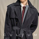 CULTUM Pure Cotton Corduroy CULTUM Autumn and Winter Retro IVY Trench Rider Windbreaker Men's Medium Long Warm Jacket Shadow Gray Regular XL