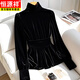 Hengyuanxiang gold velvet bottoming shirt women's top autumn and winter style inner long-sleeved shirt 2025 black thickened plus velvet black plus velvet style L 110-120Jin Jin is equal to 0.5 kg