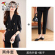 Woodpecker Summer Business Suit Suit Women's Thin Interview Formal High-end Mid-Sleeve Suit Jacket Temperament Work Wear Black Suit + Black Formal Pants L