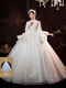 Rindu wedding dress bridal main wedding dress 2025 high-end winter main wedding dress 2025 new bridal French bow long-sleeved autumn floor-length wedding dress + three-piece set + 1.5 meter veil + gloves + bustle S S90Jin Jin is equal to about 0.5 kg