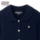 Teenie Weenie Bear Women's Four Seasons Knitted Cardigan 2025 Autumn New Girl-Sense Lapel Comfort Sweater Navy Blue S