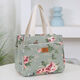 Canvas bag, thickened and sturdy handbag, portable zipper for going out, portable aluminum foil insulation layer, lunch box bag, lunch bag, green flower handbag + thermal insulation