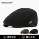 SOMUBAY old man hat, autumn and winter warm windproof beret for men and grandfathers, middle-aged and elderly dad with large head circumference, adjustable forward hat, black, one size fits all (55-59CM)
