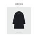 OSENS cotton three-proof fabric classic Balmakken windbreaker men's mid-length retro lapel jacket autumn dark navy ready stock XL (180/100A)