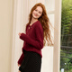 Sancai 2025 new winter design V-neck sweater bright silk sweater pullover loose shoulder casual M Burgundy M 160/84A