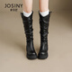 
Zhuosini thick-soled long boots for women 2025 autumn and winter new style but knee long boots folded pile boots thick heel heightened knight boots black - single 35