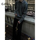 Cebrodz French sweater men's autumn and winter two-piece lapel American retro loose Henry collar sweater long-sleeved top gray L