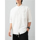 Men's stand collar white short-sleeved shirt men's Japanese cotton round neck three-quarter sleeve T-shirt Henry collar textured shirt C1061-white-long sleeve 3XL 145-155Jin Jin equals 0.5 kg