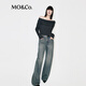 MO&Co. Divine Pants Jeans 2025 Winter New Arrival Cotton Nostalgia Washed and Hot Diamond Wide Leg Pants Mid-Waist MBE4JENT08 Denim Blue L 28