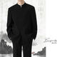 Bgundy high-end suit, new Chinese style groom, wedding and engagement, black stand-up collar tunic suit, black jacket + pants + white stand-up collar lining 2XL