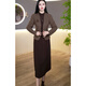Pierre Cardin elegant thickened two-piece dress for women 2025 autumn and winter new lady mother dress suit skirt coffee color two-piece suit L recommended 101-110 Jin Jin equals 0.5 kg