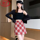 Langsha Plaid Skirt Women's 2025 Autumn and Winter New Woolen Hip Skirt Korean Style A-Line Short Skirt Plus Velvet Warm Bottoming Skirt Dark Gray Small Plaid Skin Friendly Wool Comes with Lining M Weight 96-110 Jin Jin equals 0.5 kg Waist 68CM Hips 92CM