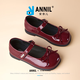 Annil (Annil) Girls' Leather Shoes Spring New Princess Shoes with Dresses Children's Red Leather Shoes Little Girls Mary Jane Shoes Dark Red Velcro 27 Inner Length 17.7cm, Recommended Foot Length 16.7cm