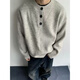 Phoenix Gray American Retro Henley Collar Sweater Men's Winter Lazy Style Knitted Sweater Cleanfit Jacket Men's Floral Gray XL
