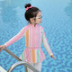 Bin Shiman 2025 new summer swimsuit long-sleeved girls split swimming trunks sun protection small and medium children's clothing 6065 swimsuit 80 90 height about 80cm