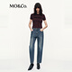 Mo/co. Jeans 2025 Herbstes neues Produkt Baumwolle Neun-Punkte Kleine geraden Katzen Whisker Waschmittel und hohe Taille MBE3Jent05 Denim Blue L 28