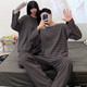 Pajama du couple de la maison Hailan pour le printemps et l'automne, le nouveau coton pur à manches longues, les vêtements à domicile simples à rayures pour hommes et femmes. BG_15567 # Double rayures gris foncées longues m femmes