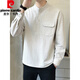 Pierre Cardin high-end men's cotton and linen T-shirt men's spring and autumn new long-sleeved polo bottoming shirt casual and versatile henley collar linen khaki M