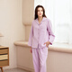 American Standard autumn and winter new woven cotton couple's long-sleeved pajamas women's lapel pure cotton men's home clothes Crystal Purple M