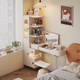 Tinymiya bookcase and dresser integrated small apartment modern minimalist bedside storage cabinet safe retractable flip top makeup table 40cm high cabinet left opening + lift stool hollow in the middle - reserved socket
