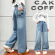 Hölzerne Holzhaus Mädchen Hosen Kinder Casual Hosen Jeans Spring- und Herbstkleidung mittelgroß und große Kinder lose geradlinige Weitbeinhosen Blau 130