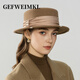 GEFWEIMKL French Pearl Bow Flat Top Women's Hat Autumn and Winter New Merino Wool Felt Hat Hepburn Style Hat Women Light Gray One Size (56-58cm)
