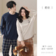 Qiulu Couple Pajamas Women's Silky Cotton Soft Breathable 25 Autumn Men's Cartoon Plaid Long Sleeve Home Clothes Set Dark Sapphire Blue/Male L