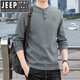 JEEP SPIRIT cotton long-sleeved T-shirt men's spring and autumn versatile casual loose large size T-shirt Henry collar sports sweatshirt trendy black XL (recommended 145-165Jin Jin equals 0.5 kg)