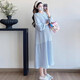 
Planaling pregnant women's dress Spring and Autumn Fashion French loose slimming pleated shirt skirt Autumn versatile belly-covering pregnant women's skirt Blue long sleeves L[100-120Jin[Jin equals 0.5 kg]]