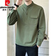 Pierre Cardin high-end men's cotton and linen T-shirt men's spring and autumn new long-sleeved polo bottoming shirt casual and versatile henley collar linen khaki M
