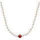 Saturday blessing silver buckle pearl necklace mother birthday gift red agate X0511903 long rice beads strong light about 5mm 45cm