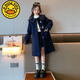 G.DUCKKIDS Girls' Woolen Coat Autumn and Winter 2024 New Style Western Style Medium and Large Children's Thickened Medium and Long Lapel Woolen Coat Navy Blue 150cm