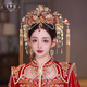 AIMENGER Xiuhe headdress 2025 new Chinese style grand dragon and phoenix gown heavy industry wedding bride Xiuhe headdress female GX Golden Bell Queen Round Crown + Ear Clip