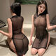 Sexy lingerie 2025 new sexy see-through cheongsam hot temptation pajamas free uniform date shirt qqny black dress thong