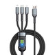 6A CHIP transparente de carga rápida La luz de respiración por cable de datos de teléfono móvil de tres en uno es adecuada para Apple, Android, Huawei, Xiaomi, Tipo-C/100W, un remolque, tres monturas de automóviles, 1.2 metros negros
