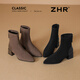ZHR short boots women's winter plus velvet temperament pointed toe thick heel fashion boots women's versatile suede women's boots BL652A black 37