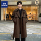 ROMON 2025 new mid-length men's windbreaker large size loose suit collar coat double-breasted over-the-knee coat tea coffee color XL 150-170Jin Jin is equal to about 0.5 kg