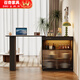 Shantou Lincun French black bar table home dining side cabinet living room partition storage side cabinet retractable island dining table small apartment double-sided bar table 90cm + L sliding cabinet combination door installation