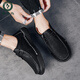 
Woodpecker casual leather shoes for men 2025 new breathable outdoor sports lazy bean shoes genuine leather soft sole anti-slip trend black [9903 four seasons] 39